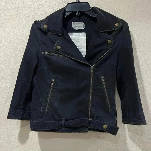 Current/Elliott Current Elliott The Zipper Edge Biker Moto Jacket Night Wash 0 - Picture 1 of 16